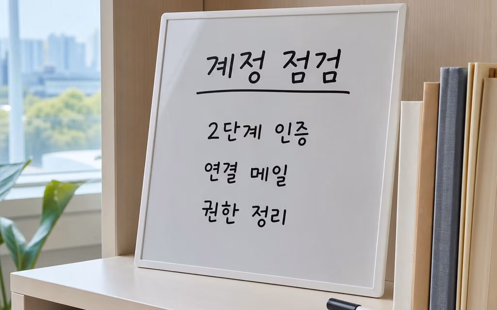 계정 보안 점검 항목을 적어 둔 사무실 보드