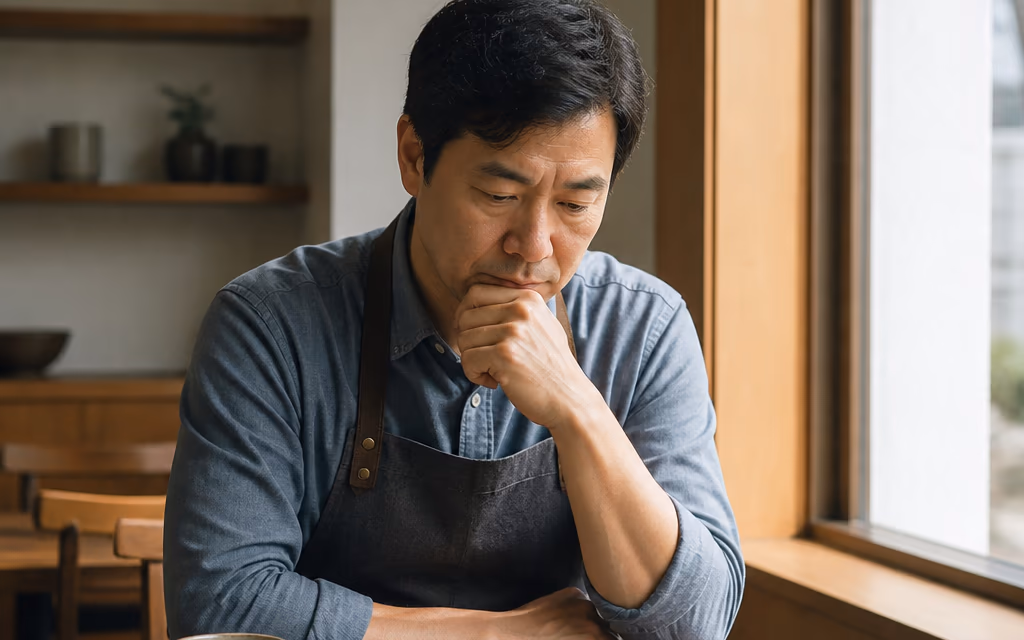 계약 종료 서류를 앞에 두고 고민하는 매장 사장님
