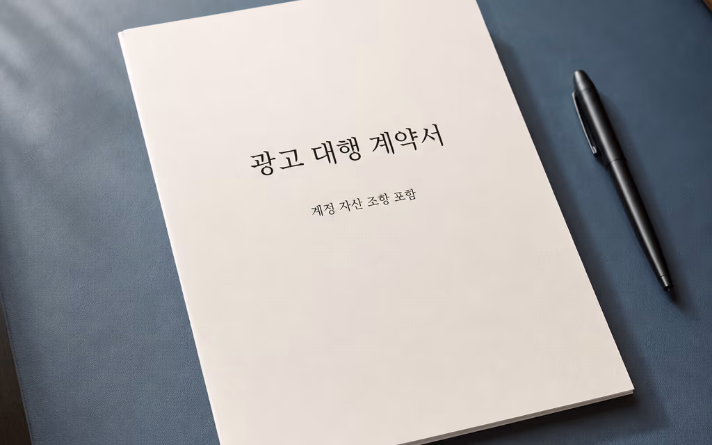 계정 자산 조항이 담긴 광고 대행 계약서 표지