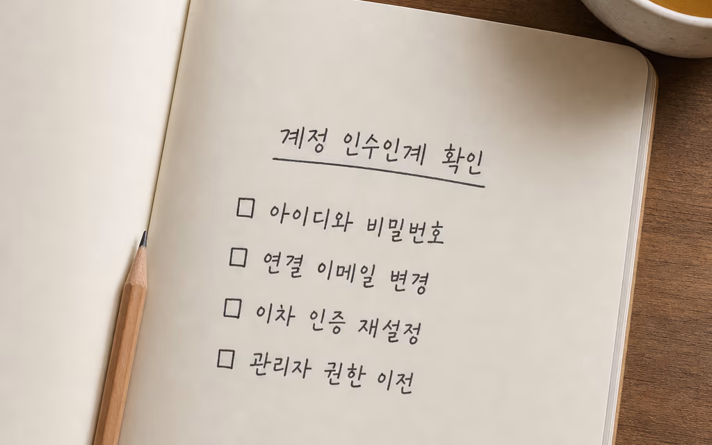 계정 인수인계 확인 항목을 적은 점검 목록