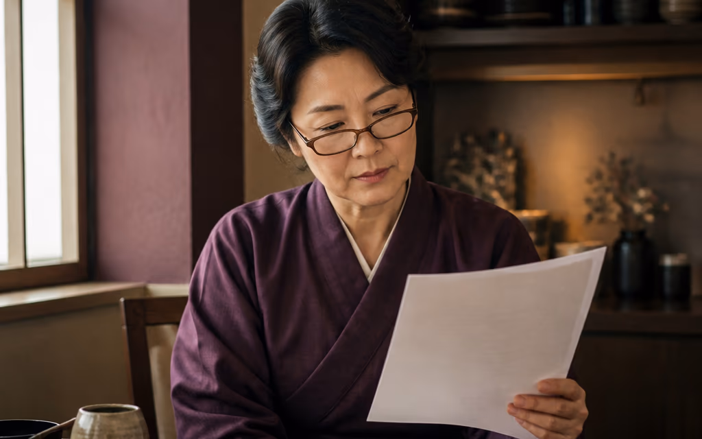 견적서를 앞에 두고 항목을 살펴보는 사장님