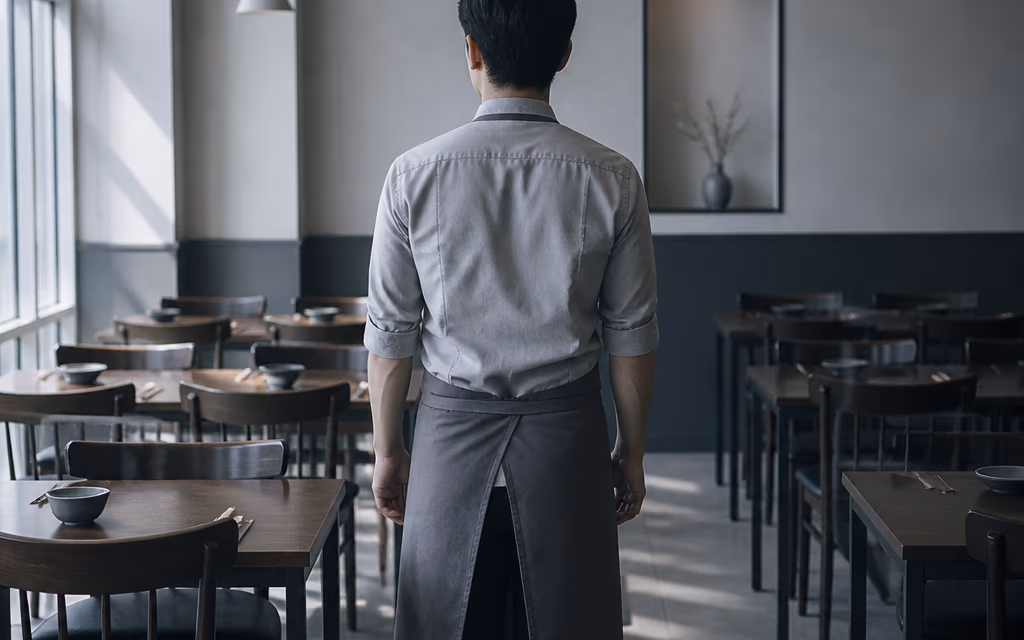 한산한 매장 안을 바라보는 사장님의 뒷모습