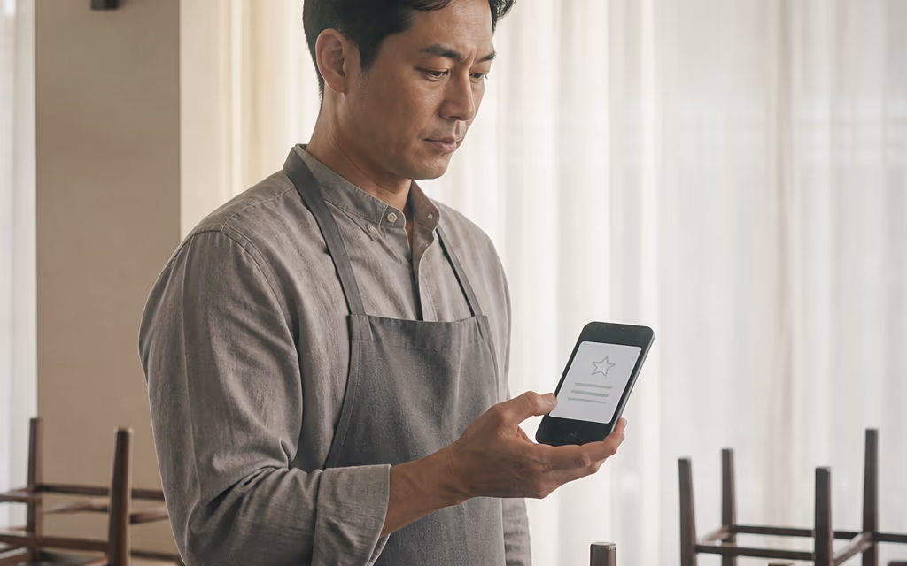 영업 준비 중 후기 알림을 확인하고 멈춰 선 사장님