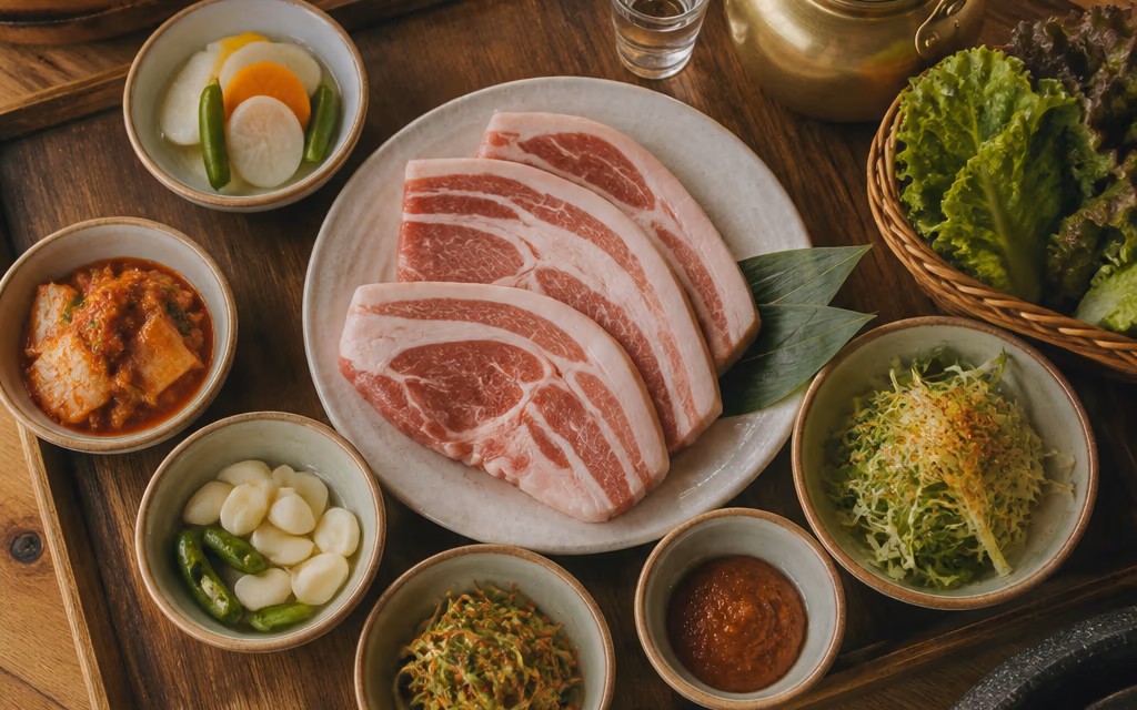 제주 BBQ 레스토랑 내부 테이블 세팅과 연기 가득한 홀 분위기 전경