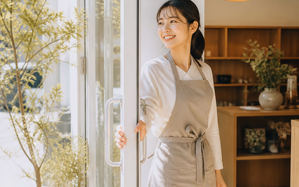 새 단장을 마치고 문을 여는 밝은 매장 입구