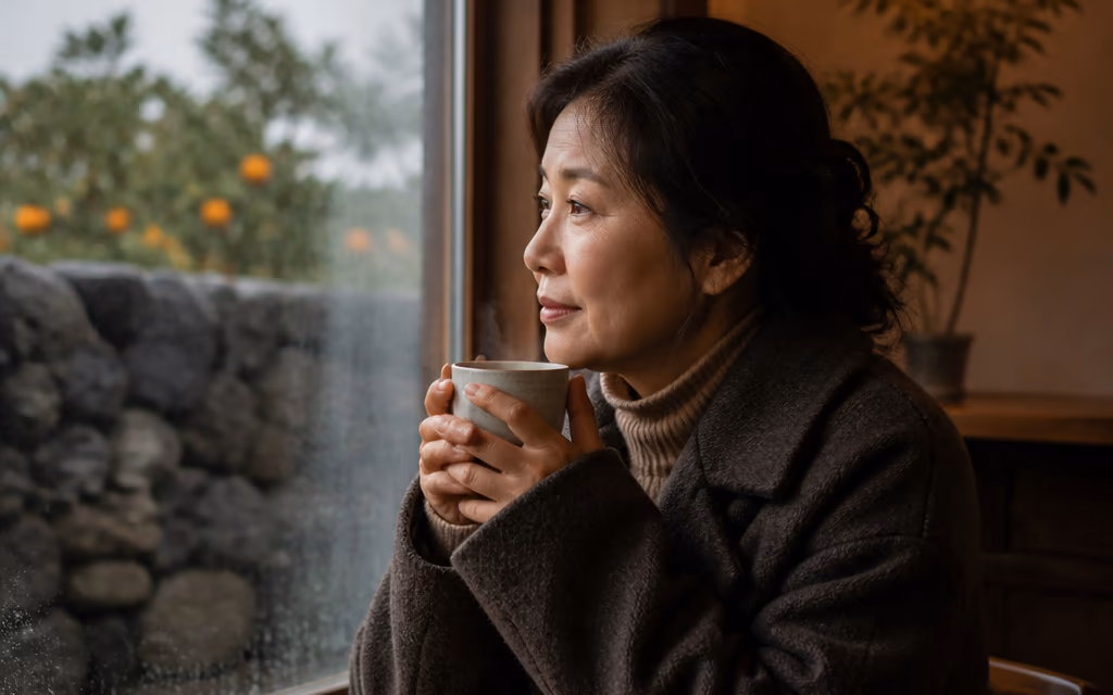 겨울 제주 동네 카페에서 도민 단골이 따뜻한 커피