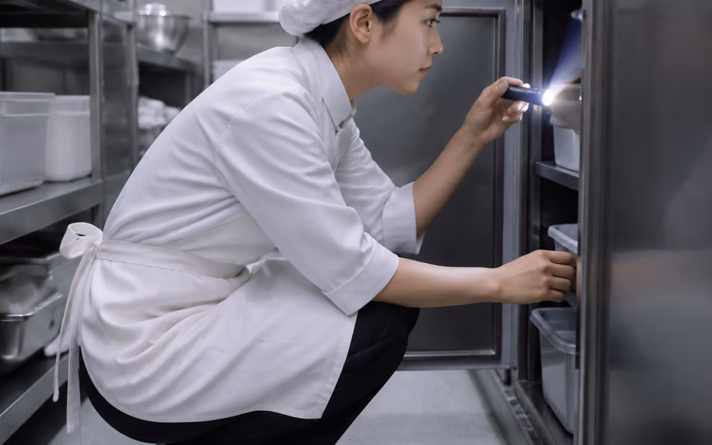주방 설비를 꼼꼼히 점검하는 매장 직원