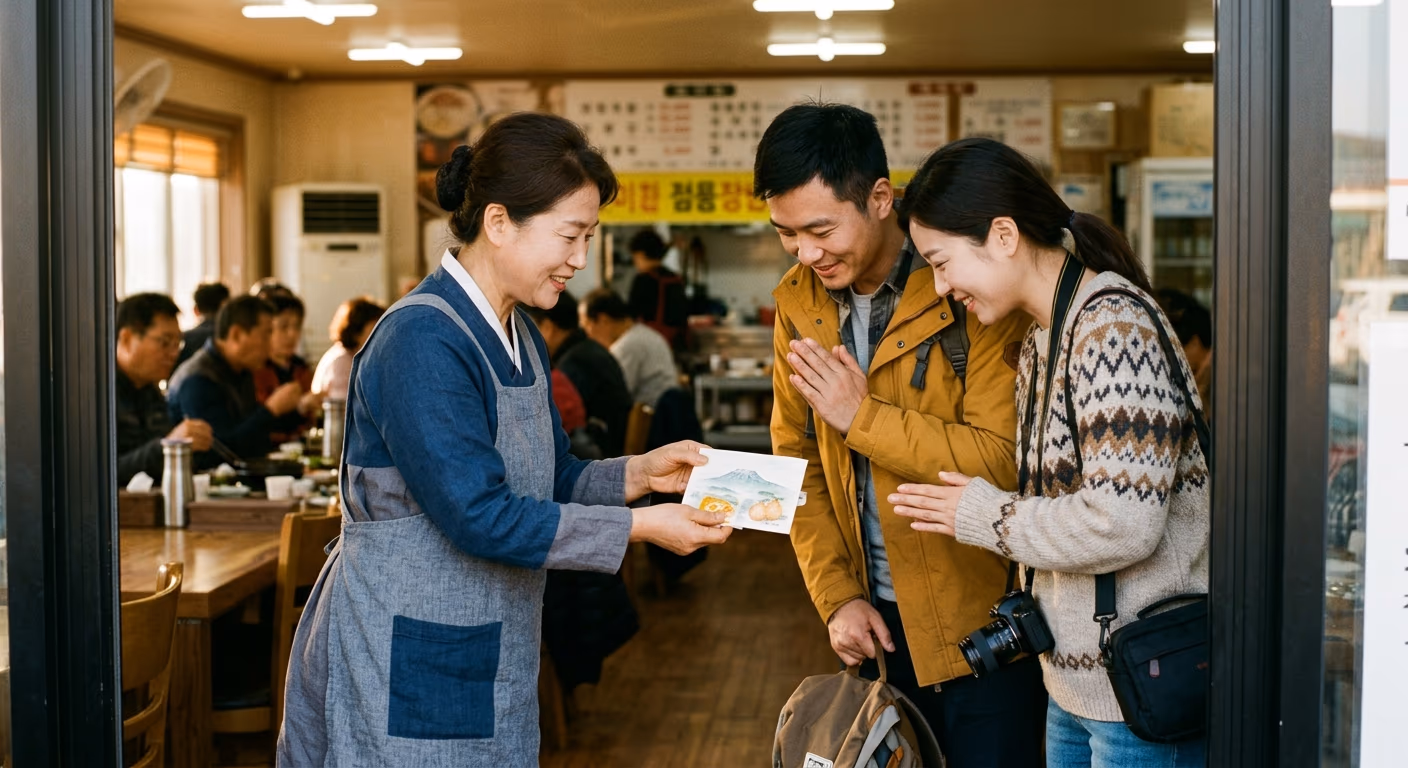 사장이 손에 쥐어준 작은 엽서 한 장. 4.7에서 4.9로 가는 0.2의 차이는 이 디테일에서 나온다.