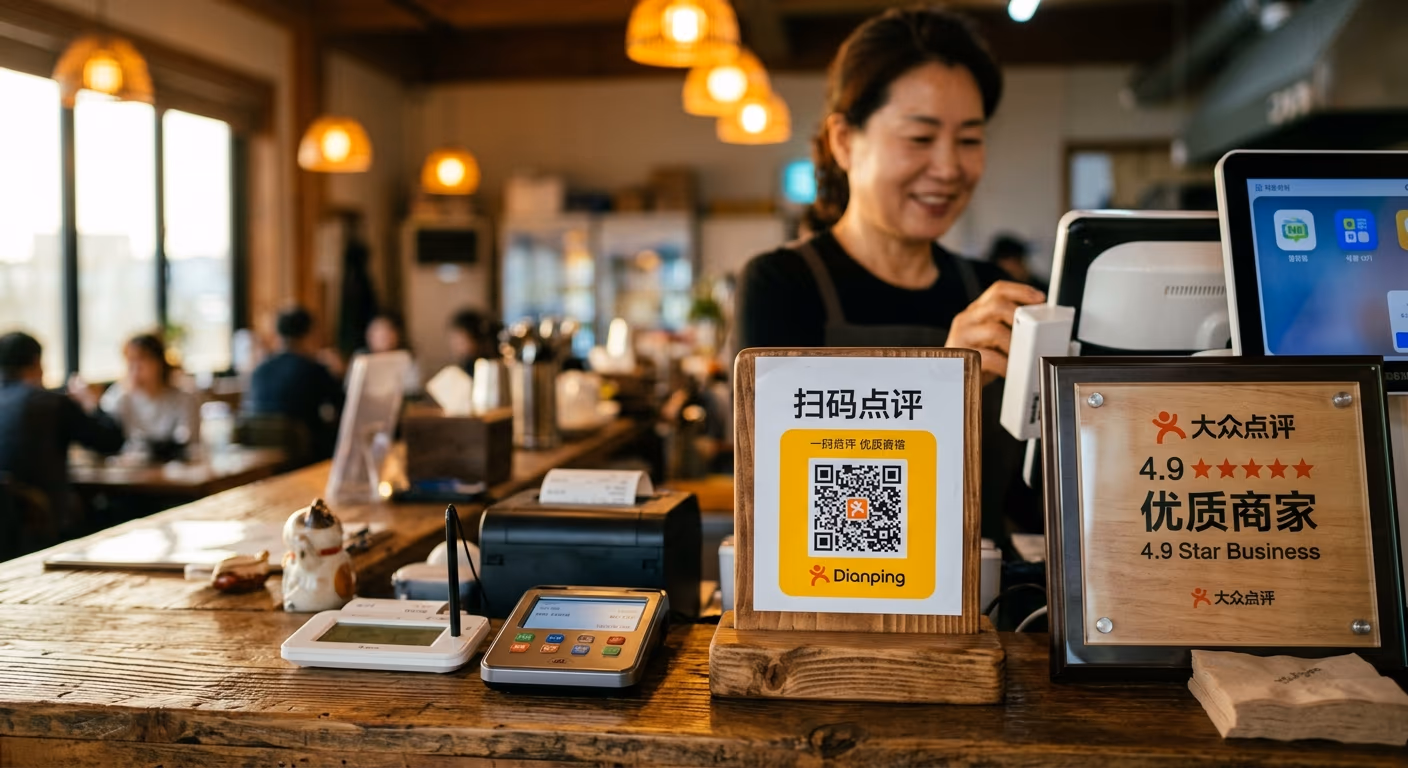 카운터 옆에 자리 잡은 작은 QR · 떠나는 동선의 마지막 한 번을 잡는 장치.