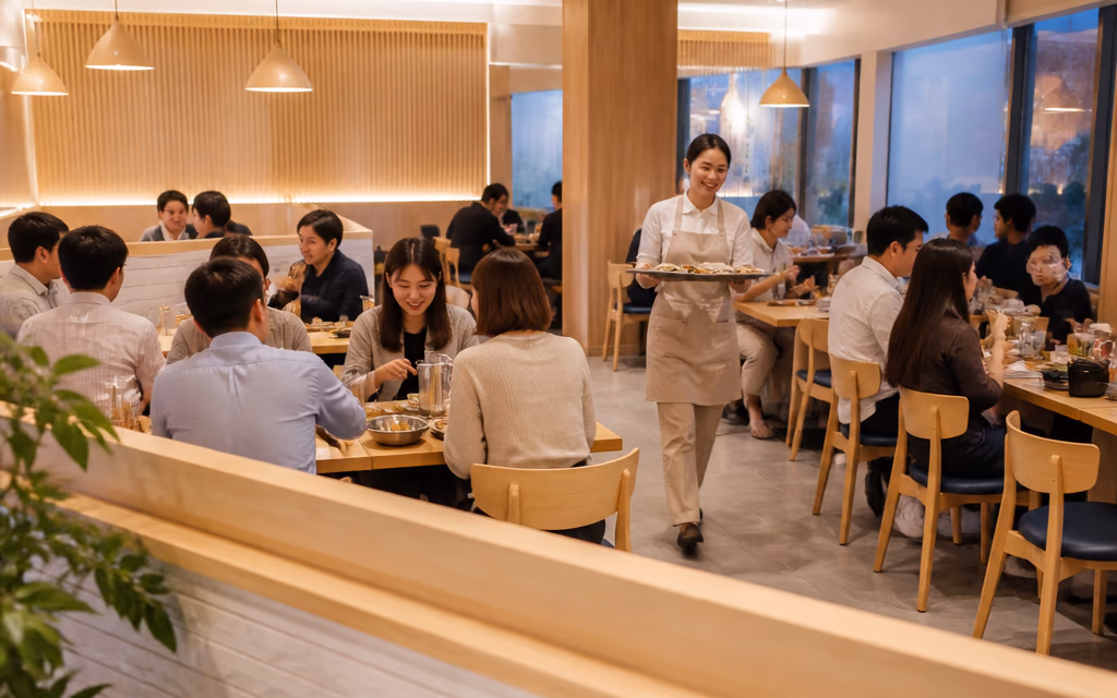 저녁 손님으로 붐비는 활기찬 지점 내부