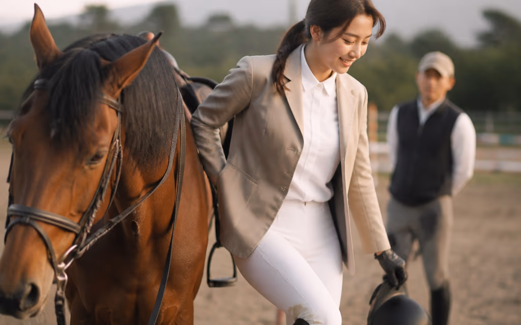 승마 후 사진 인증을 위한 손님의 따뜻한 미소