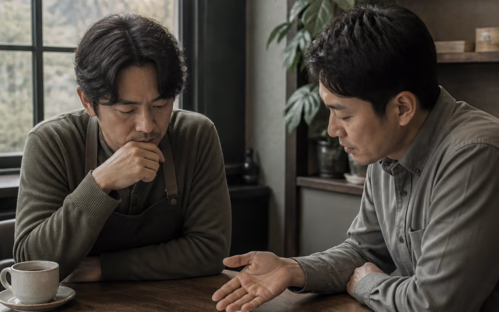 자료를 사이에 두고 운영 방향을 논의하는 두 사람