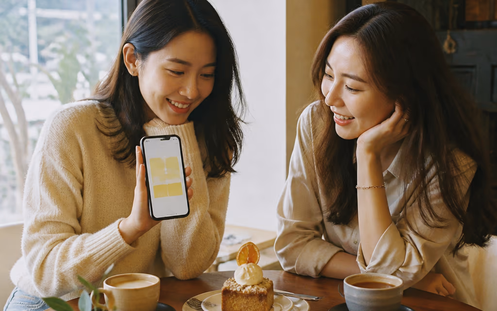 시즌 한정 쿠폰 알림으로 매장에 재방문한 단골 일행의 식사 한 컷