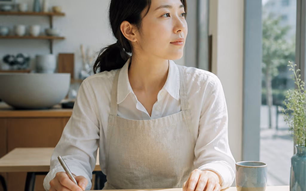 예산 계획을 노트에 적어 보는 사장님