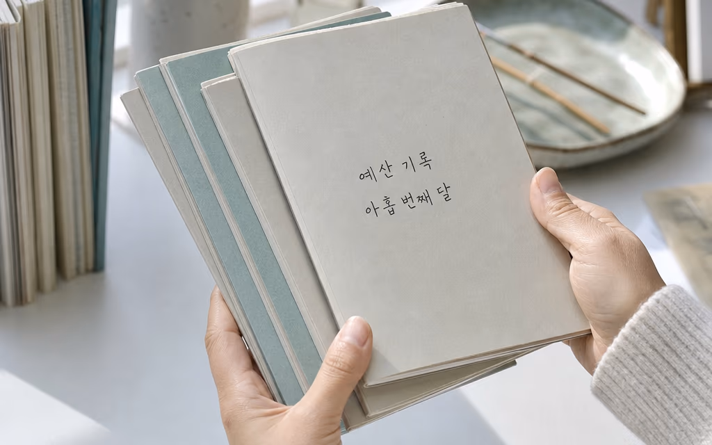 달마다 쌓인 계획 노트를 넘겨 보는 손