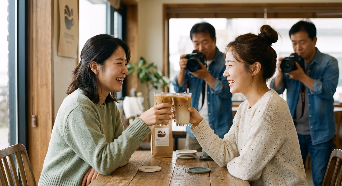 두 손님의 자연스러운 셔터 모먼트
