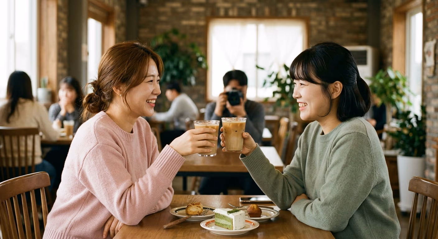 두 손님의 자연스러운 셔터 모먼트