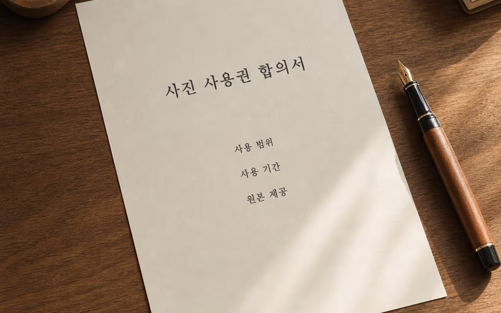 사용 범위를 정리한 사진 사용권 합의서 표지