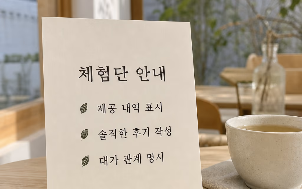 대가 관계 명시를 안내하는 체험단 안내 카드