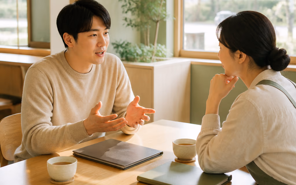 표시 책임 범위를 상담하는 차분한 자리