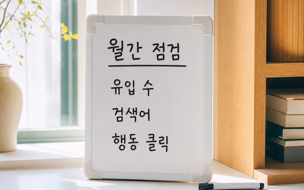 월간 점검 항목을 적어 둔 밝은 메모 보드