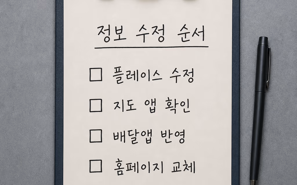정보 수정 순서를 적어 둔 점검용 클립보드
