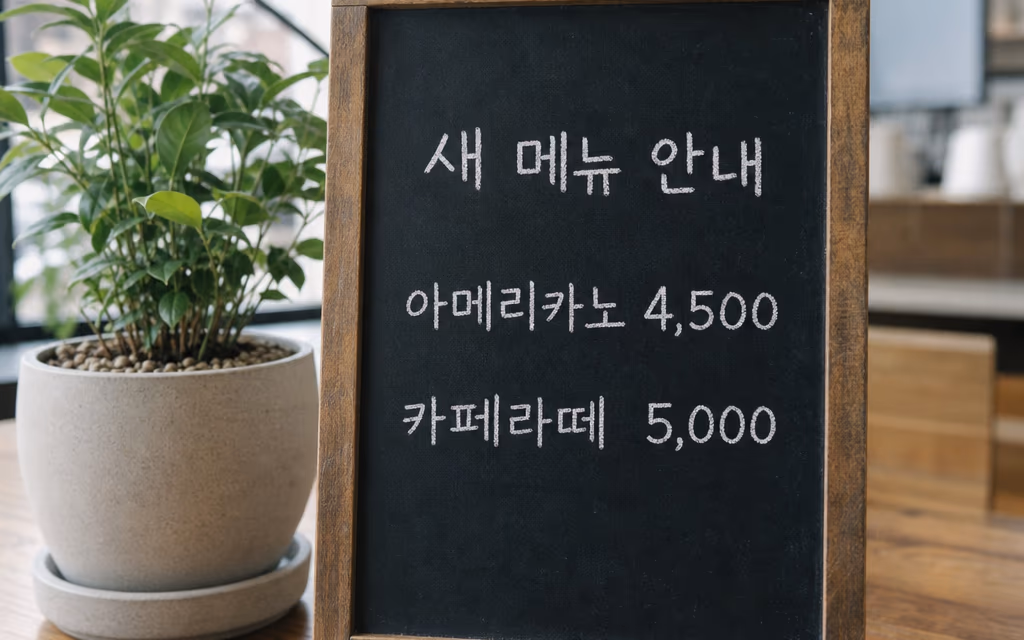 새 메뉴 안내를 적어 둔 매장 안 작은 칠판