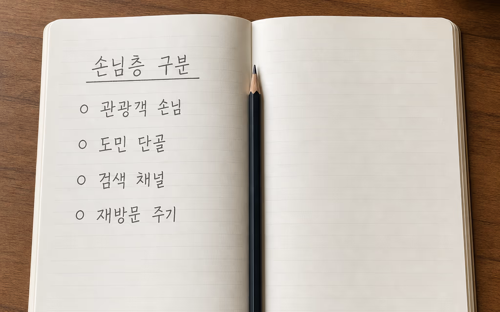 손님층 구분 항목을 적어 둔 상담 준비 노트