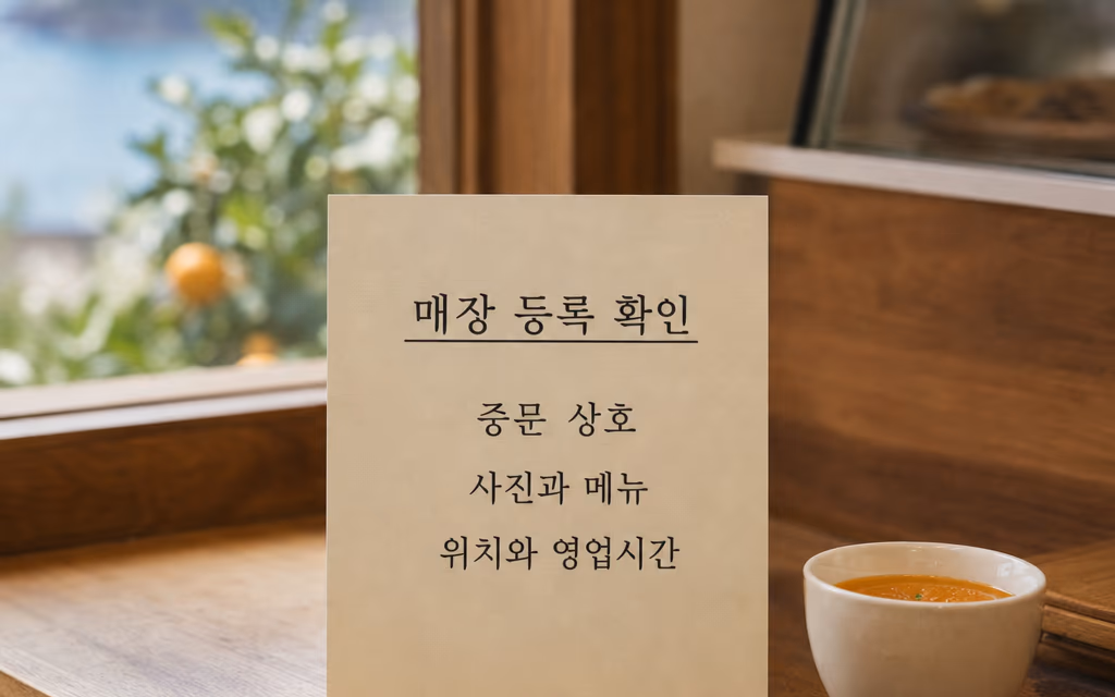 매장 등록 확인 항목 세 가지를 적은 안내 카드