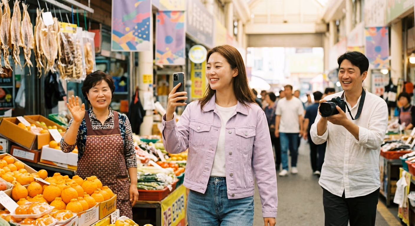 동문시장 한가운데, 살아 있는 영상 한 컷